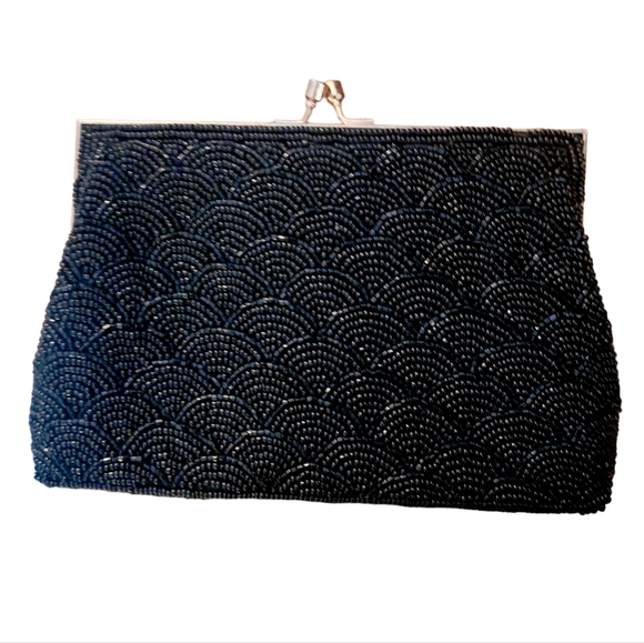 Vintage 60s Walborg Black Beaded Evening Bag Clutch - Picture 1 of 9